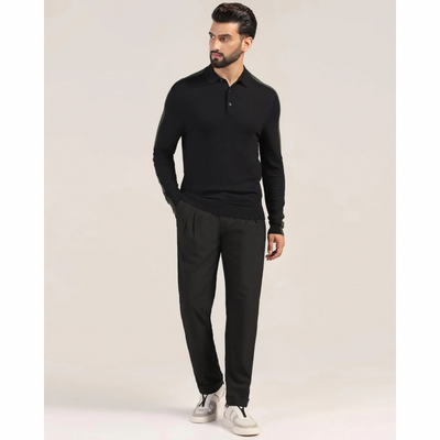 Sneaker Fit Black Solid Pant - Black