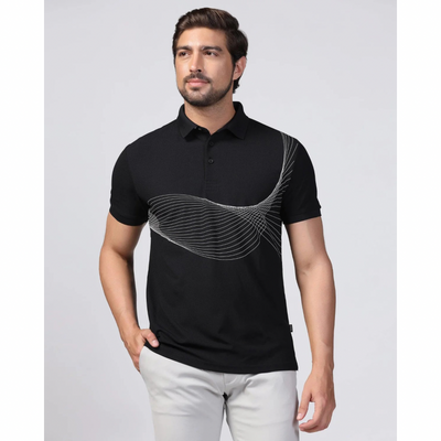 TechPro Polo Black Printed T-Shirt - Frost